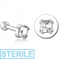 STERILE SURGICAL STEEL JEWELLED TRAGUS MICRO BARBELL - SQUARE