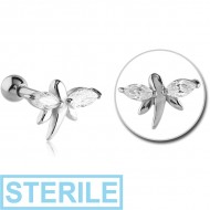 STERILE SURGICAL STEEL JEWELLED TRAGUS MICRO BARBELL - BUTTERFLY