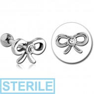 STERILE SURGICAL STEEL JEWELLED TRAGUS MICRO BARBELL - BOW TIE