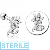 STERILE SURGICAL STEEL JEWELLED TRAGUS MICRO BARBELL - FLOWER