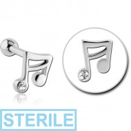 STERILE SURGICAL STEEL JEWELLED TRAGUS MICRO BARBELL - MUSIC NOTE