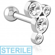 STERILE SURGICAL STEEL JEWELLED TRAGUS MICRO BARBELL - FIVE DISKS
