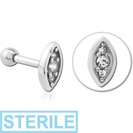 STERILE SURGICAL STEEL JEWELLED TRAGUS MICRO BARBELL - EYE