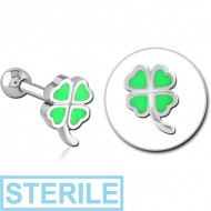 STERILE SURGICAL STEEL TRAGUS MICRO BARBELL WITH ENAMEL - SHAMROCK