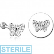 STERILE SURGICAL STEEL JEWELLED TRAGUS MICRO BARBELL - BUTTERFLY