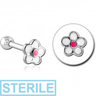 STERILE SURGICAL STEEL TRAGUS MICRO BARBELL WITH ENAMEL - FLOWER