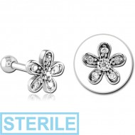 STERILE SURGICAL STEEL JEWELLED TRAGUS MICRO BARBELL - FLOWER