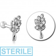STERILE SURGICAL STEEL JEWELLED TRAGUS MICRO BARBELL - LEAF