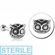 STERILE SURGICAL STEEL JEWELLED TRAGUS MICRO BARBELL - OWL