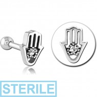 STERILE SURGICAL STEEL JEWELLED TRAGUS MICRO BARBELL - HAMSA
