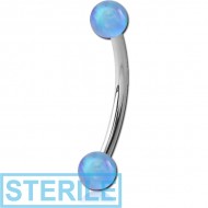 STERILE SURGICAL STEEL CURVED MICRO BARBELL WITH DOUBLE SYNTHETIC OPAL BALLS PIERCING