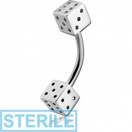 STERILE SURGICAL STEEL CURVED MICRO BARBELL WITH DICES PIERCING