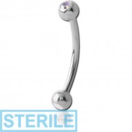 STERILE SURGICAL STEEL DOUBLE OPTIMA CRYSTAL JEWELLED CURVED MICRO BARBELL PIERCING