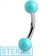 STERILE SURGICAL STEEL CURVED MICRO BARBELL WITH ENAMEL COATED BALLS PIERCING