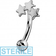 STERILE SURGICAL STEEL TRIPLE STARS FANCY CURVED MICRO BARBELL PIERCING