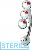 STERILE SURGICAL STEEL JEWELLED FANCY CURVED MICRO BARBELL-3 STONES