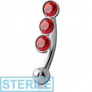 STERILE SURGICAL STEEL VALUE JEWELLED FANCY CURVED MICRO BARBELL-3 STONES
