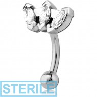 STERILE SURGICAL STEEL JEWELLED FANCY CURVED MICRO BARBELL - TRIPLE GEM PIERCING