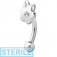 STERILE SURGICAL STEEL JEWELLED FANCY CURVED MICRO BARBELL- FLOWER WITH LEAFS