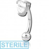 STERILE SURGICAL STEEL JEWELLED CURVED MICRO BARBELL - HEART PIERCING
