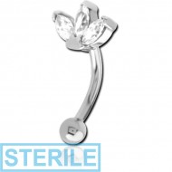 STERILE SURGICAL STEEL JEWELLED FANCY CURVED MICRO BARBELL - TRIPLE GEM CURVE PIERCING