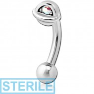 STERILE SURGICAL STEEL JEWELLED FANCY CURVED MICRO BARBELL - HALF OPEN EYE