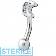 STERILE SURGICAL STEEL JEWELLED FANCY CURVED MICRO BARBELL - CRESCENT PRONGS