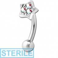 STERILE SURGICAL STEEL JEWELLED FANCY CURVED MICRO BARBELL - STAR PRONGS