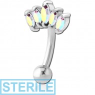 STERILE SURGICAL STEEL JEWELLED FANCY CURVED MICRO BARBELL - FIVE GEMS