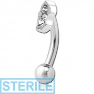 STERILE SURGICAL STEEL JEWELLED FANCY CURVED MICRO BARBELL - TWO GEMS EYES