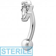 STERILE SURGICAL STEEL JEWELLED FANCY CURVED MICRO BARBELL - JESTER HAT