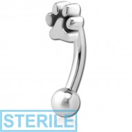 STERILE SURGICAL STEEL FANCY CURVED MICRO BARBELL - PLAIN ANIMAL PAW
