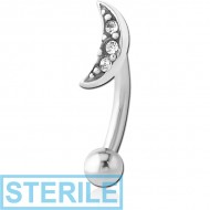 STERILE SURGICAL STEEL JEWELLED FANCY CURVED MICRO BARBELL - CRESCENT 3 GEMS