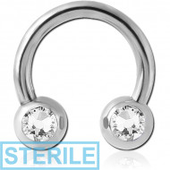 STERILE SURGICAL STEEL DOUBLE CZECH CRYSTALS JEWELLED MICRO CIRCULAR BARBELL 1.0MM WITH 1.2MM THREAD