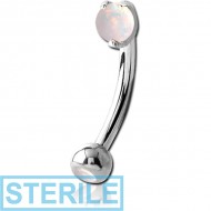 STERILE SURGICAL STEEL DOUBLE JEWELLED 2.5MM ROUND SYNTHETIC OPAL PRONG SET FANCY CURVED MICRO BARBELL