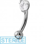 STERILE SURGICAL STEEL DOUBLE JEWELLED 3MM ROUND PRONG SET FANCY CURVED MICRO BARBELL