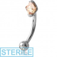 STERILE SURGICAL STEEL DOUBLE JEWELLED 3MM SQUARE PRONG SET FANCY CURVED MICRO BARBELL PIERCING