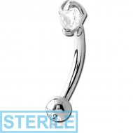 STERILE SURGICAL STEEL DOUBLE JEWELLED 3MM HEART PRONG SET FANCY CURVED MICRO BARBELL PIERCING