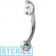 STERILE SURGICAL STEEL DOUBLE JEWELLED 3MM FLOWER PRONG SET FANCY CURVED MICRO BARBELL