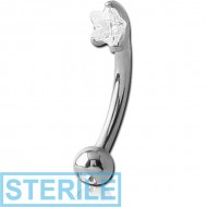 STERILE SURGICAL STEEL DOUBLE JEWELLED 3MM STAR PRONG SET FANCY CURVED MICRO BARBELL PIERCING