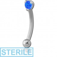 STERILE SURGICAL STEEL JEWELLED 2.5MM ROUND SYNTHETIC OPAL PRONG SET FANCY CURVED MICRO BARBELL
