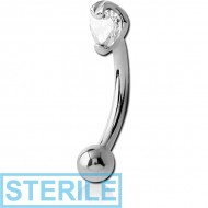 STERILE SURGICAL STEEL JEWELLED 3MM HEART PRONG SET FANCY CURVED MICRO BARBELL PIERCING