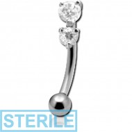 STERILE SURGICAL STEEL 2 JEWELLED PRONG SET FANCY CURVED MICRO BARBELL PIERCING