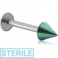 STERILE SURGICAL STEEL MICRO LABRET WITH ANODISED CONE