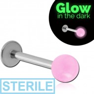 STERILE SURGICAL STEEL MICRO LABRET WITH UV GLOW IN DARK BALL PIERCING