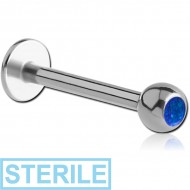 STERILE SURGICAL STEEL JEWELLED MICRO LABRET WITH SYNTHETIC OPAL PIERCING
