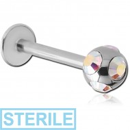 STERILE SURGICAL STEEL MICRO LABRET WITH MULTI JEWELLED BALL PIERCING