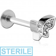 STERILE SURGICAL STEEL MICRO LABRET WITH JEWELLED ATTACHMENT - BUTTERFLY