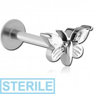 STERILE SURGICAL STEEL MICRO LABRET WITH JEWELLED ATTACHMENT - BUTTERFLY PIERCING