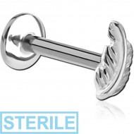 STERILE SURGICAL STEEL MICRO LABRET WITH ATTACHMENT - LEAF PIERCING